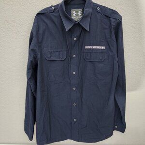 Under Armour Shirt Mens Large Platoon Button Up Long Sleeve Pockets Blue